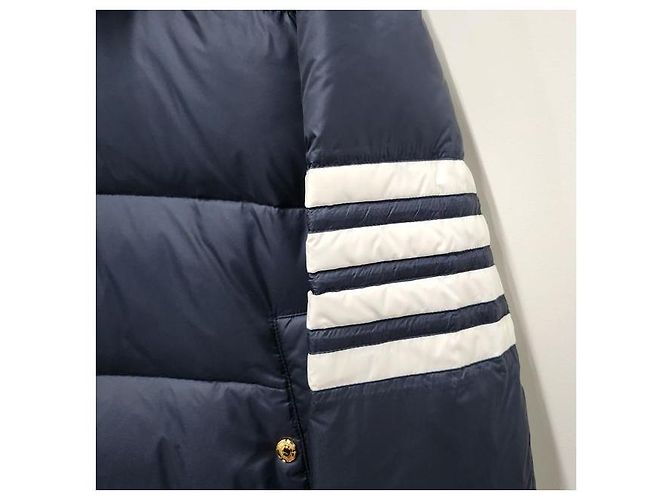 Thom Browne Diagonal Bar Matte Nylon Goose Down Padded Bomber Jacket Navy Blue - view 6