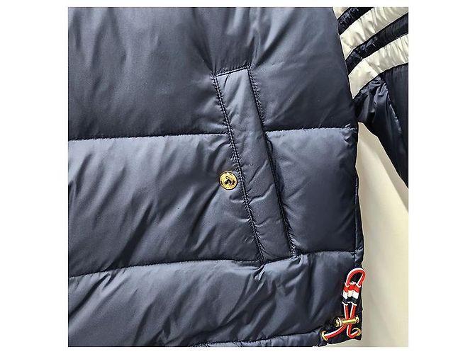 Thom Browne Diagonal Bar Matte Nylon Goose Down Padded Bomber Jacket Navy Blue - view 7