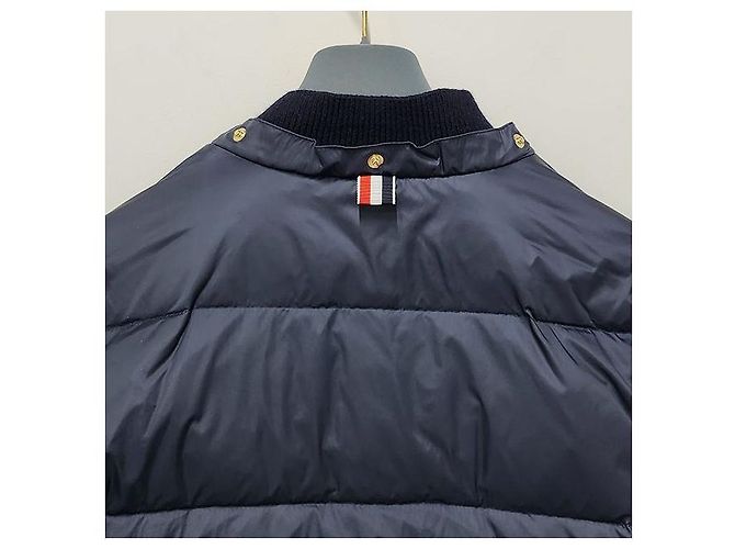Thom Browne Diagonal Bar Matte Nylon Goose Down Padded Bomber Jacket Navy Blue - view 9