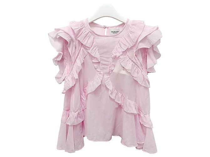 Isabel Marant Blusa de Voile de Algodón con Volantes Rosa Claro - vista 10