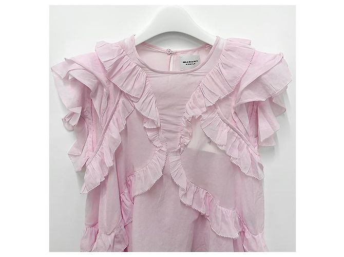 Isabel Marant Blusa de Voile de Algodón con Volantes Rosa Claro - vista 12