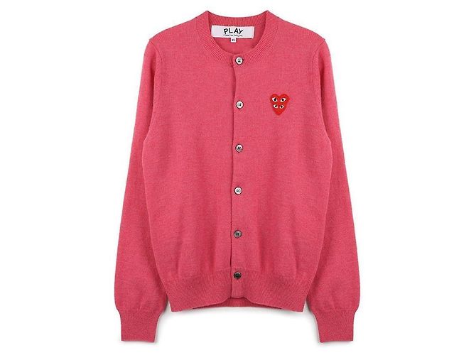 Comme Des Garcons Rosa Cardigan mit rotem Doppelherz-Patch Pink - Ansicht 3