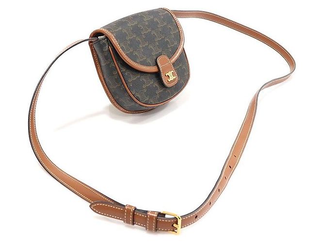 Céline Borsa a tracolla mini Versace Triomphe in tela e pelle di vitello tan Marrone - vista 3