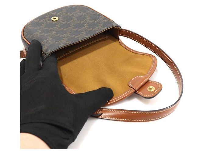 Céline Borsa a tracolla mini Versace Triomphe in tela e pelle di vitello tan Marrone - vista 4