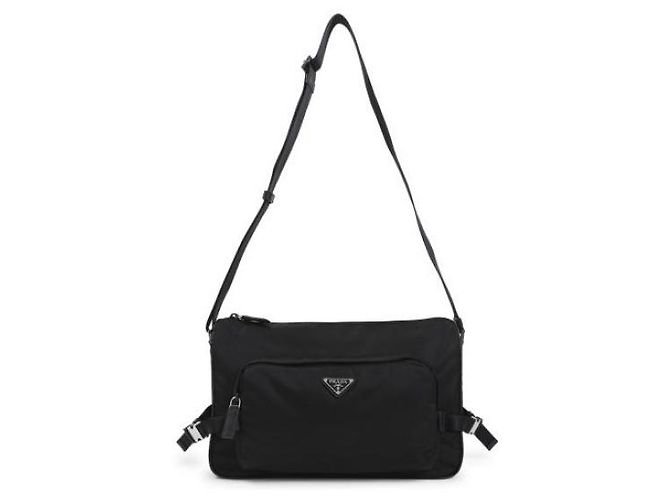 Prada Grande borsa a spalla in Re-Nylon e pelle Saffiano Nero - vista 4