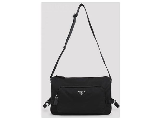 Prada Grande borsa a spalla in Re-Nylon e pelle Saffiano Nero - vista 5