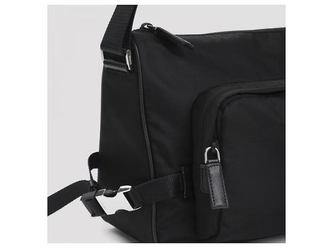 Prada Grande borsa a spalla in Re-Nylon e pelle Saffiano Nero - vista 7