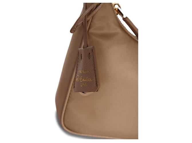 Prada Borsa Mini in Nylon Rieditata Marrone - vista 7