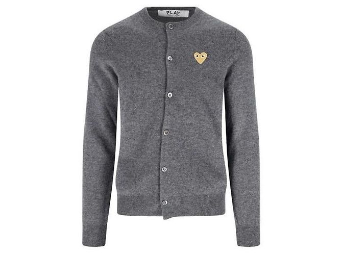 Comme Des Garcons Wollcardigan mit goldenem Herz-Patch AX Braun - Ansicht 4