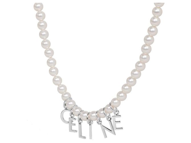 Céline Monochrome Halskette Glasperle Messing Rhodium-Finish Weiß - Ansicht 2