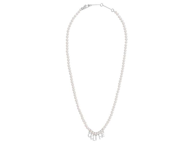 Céline Monochrome Halskette Glasperle Messing Rhodium-Finish Weiß - Ansicht 3