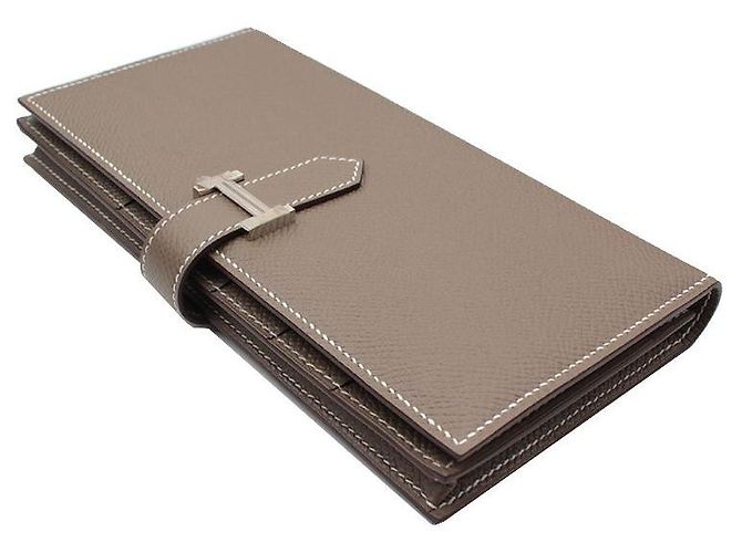 Hermès Cartera larga de cuero Veau Etope (estampada) Castaño - vista 3