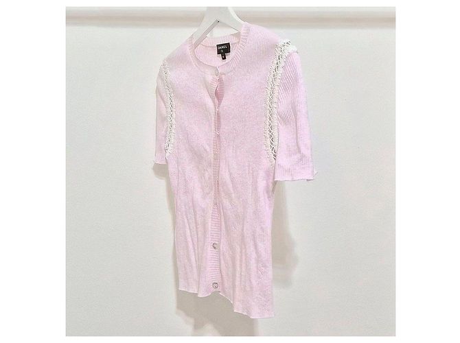 Chanel Cardigã de malha com mangas curtas e acabamento em renda Multicor - vista 2