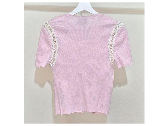 Chanel Cardigã de malha com mangas curtas e acabamento em renda Multicor - vista 3