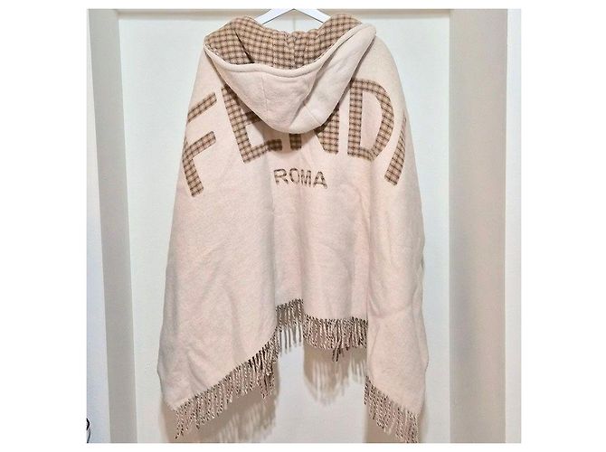 Fendi Poncho con capucha de cachemira con logo y flecos Multicolor - vista 3