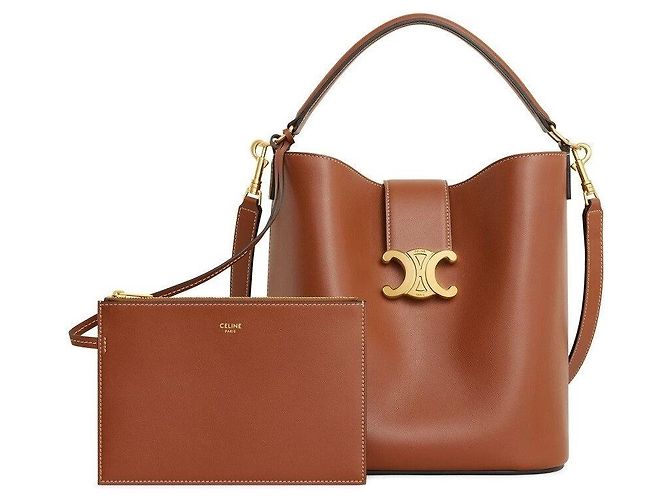 Céline Bolsa Louis Média em couro de bezerro liso tan Marrom - vista 6