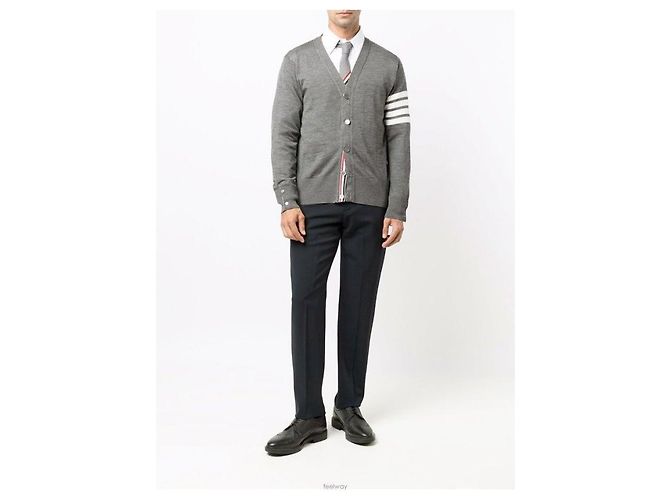 Thom Browne Merinowoll-Strickcardigan in Perlgrau Braun - Ansicht 6