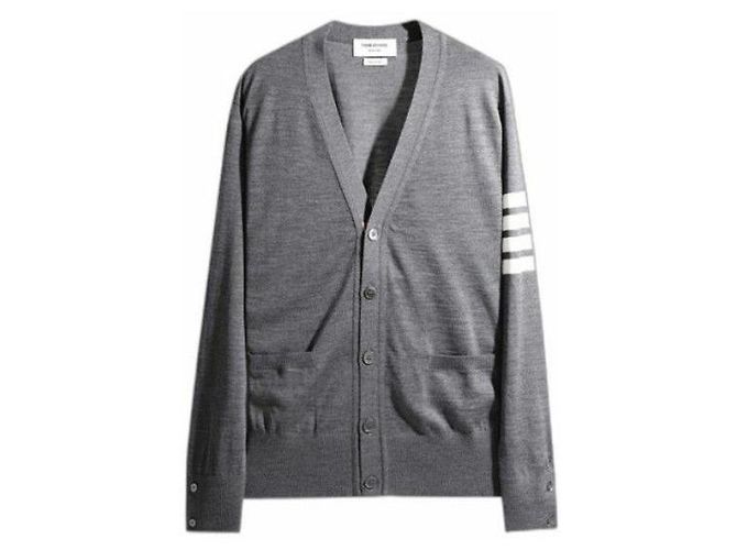 Thom Browne Merinowoll-Strickcardigan in Mittelgrau Braun - Ansicht 2