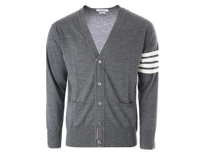 Thom Browne Merinowoll-Strickcardigan in Mittelgrau Braun - Ansicht 5