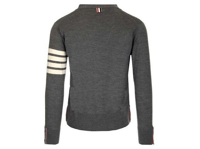 Thom Browne Merinowoll-Strickcardigan in Mittelgrau Braun - Ansicht 8