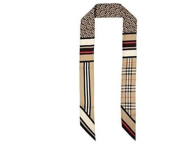 Burberry Sciarpa Sneaky in Seta Montage Marrone - vista 2