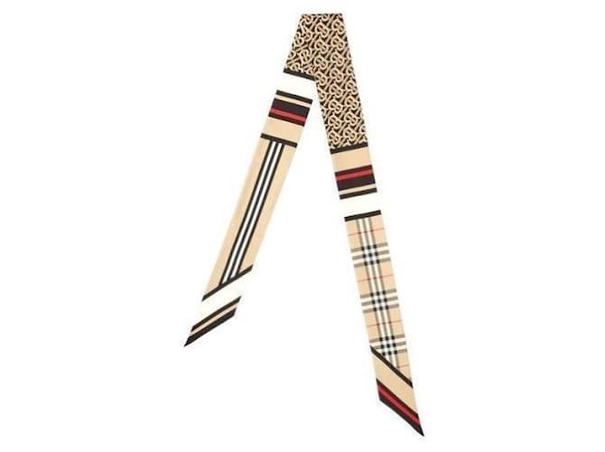 Burberry Sciarpa Sneaky in Seta Montage Marrone - vista 3