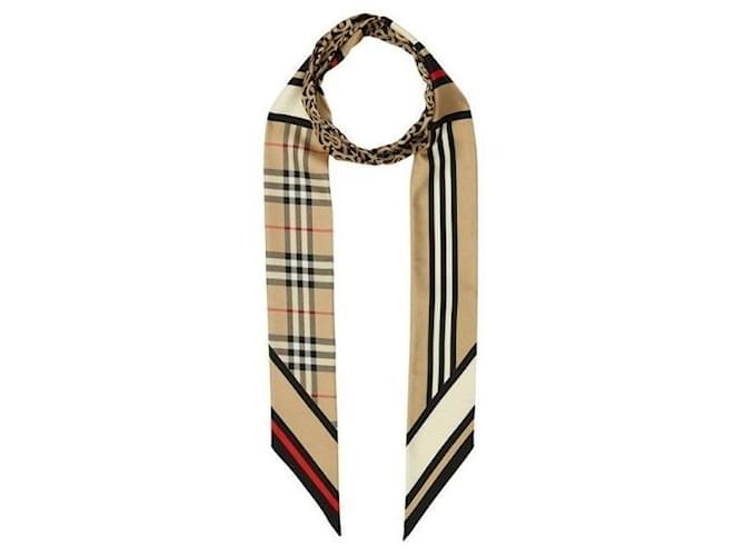 Burberry Sciarpa Sneaky in Seta Montage Marrone - vista 4