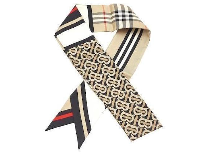 Burberry Sciarpa Sneaky in Seta Montage Marrone - vista 5