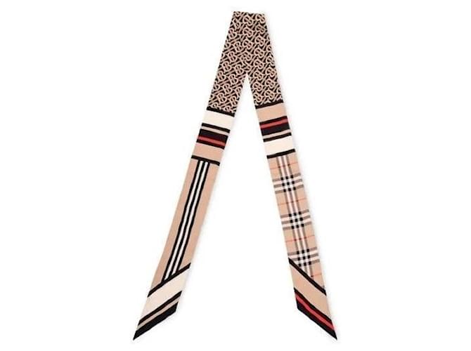 Burberry Sciarpa Sneaky in Seta Montage Marrone - vista 6