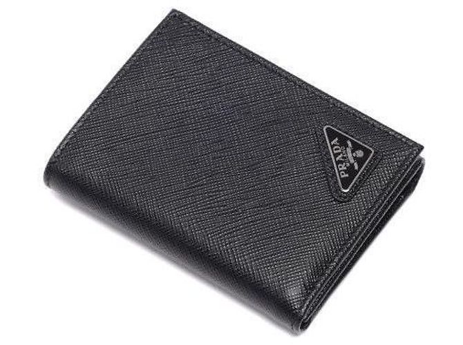 Prada Triangle Logo Saffiano Leather Wallet Black QHH - view 3