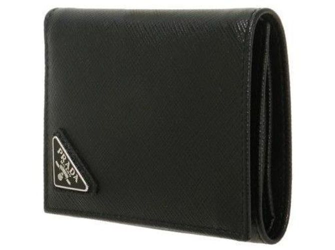 Prada Triangle Logo Saffiano Leather Wallet Black QHH - view 5