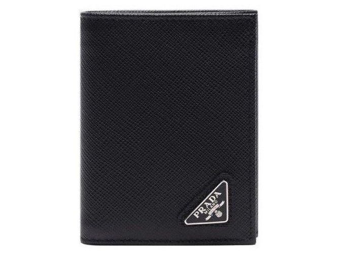 Prada Triangle Logo Saffiano Leather Wallet Black QHH - view 7