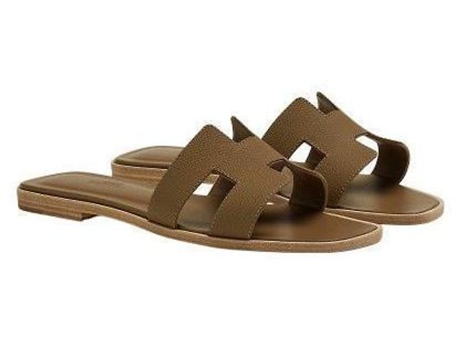 Hermès Sandali Oran Epsom Etoupe Marrone - vista 2
