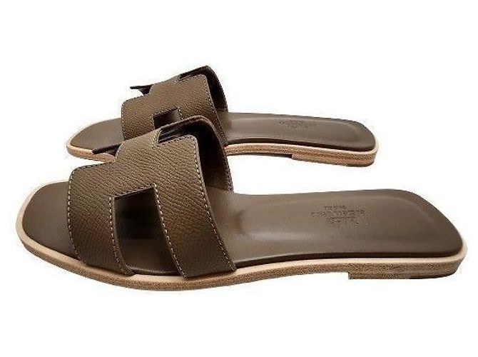 Hermès Sandali Oran Epsom Etoupe Marrone - vista 3