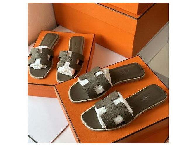 Hermès Sandali Oran Epsom Etoupe Marrone - vista 8