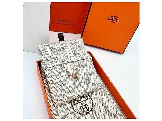 Hermès Mini Pop Hach Necklace Maron Glaze Rose Gold Pink - vista 9