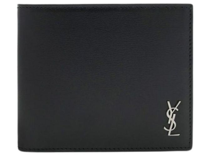 Saint Laurent Tiny Monogram Silver-Plated Black Wallet stamp: - view 2