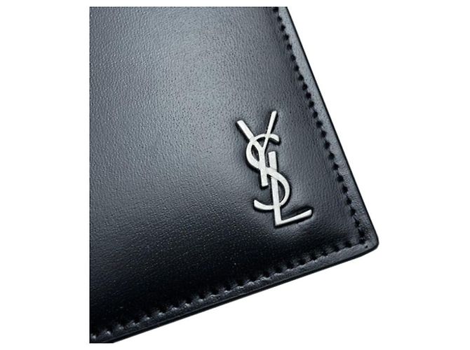 Saint Laurent Tiny Monogram Silver-Plated Black Wallet stamp: - view 3