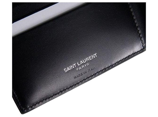 Saint Laurent Tiny Monogram Silver-Plated Black Wallet stamp: - view 4