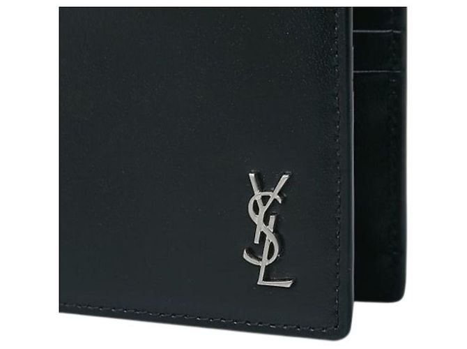 Saint Laurent Tiny Monogram Silver-Plated Black Wallet stamp: - view 7
