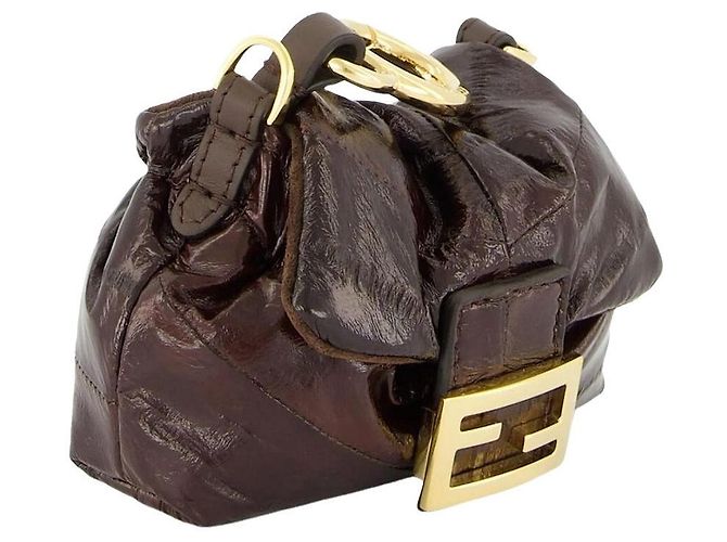 Fendi Borsa Baguette Nano Mama in pelle fine marrone - vista 2