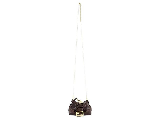 Fendi Borsa Baguette Nano Mama in pelle fine marrone - vista 5