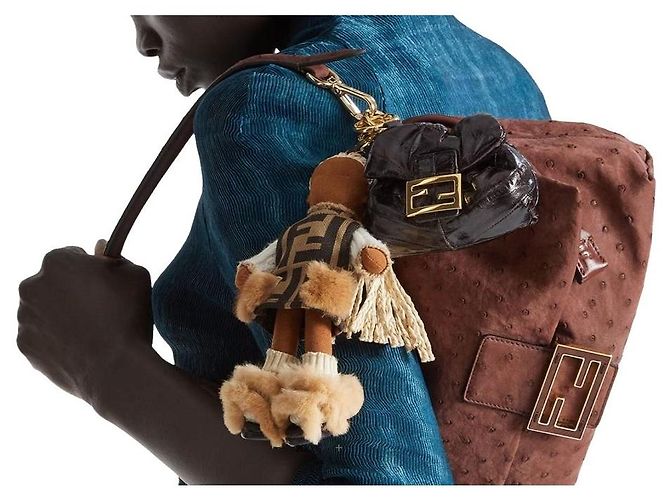 Fendi Borsa Baguette Nano Mama in pelle fine marrone - vista 6