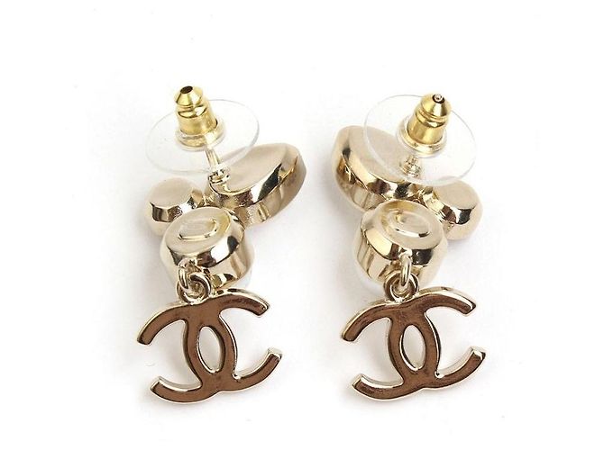 Chanel Champagnergoldene Perlen-Crystal-Ohrstecker vergoldet - Ansicht 3