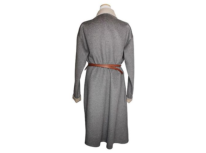Hermès Abrigo de cachemira gris con cinturón Castaño - vista 2