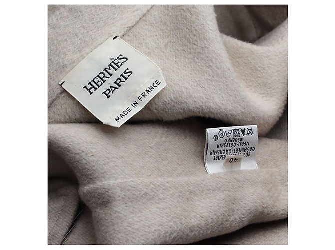 Hermès Abrigo de cachemira gris con cinturón Castaño - vista 3