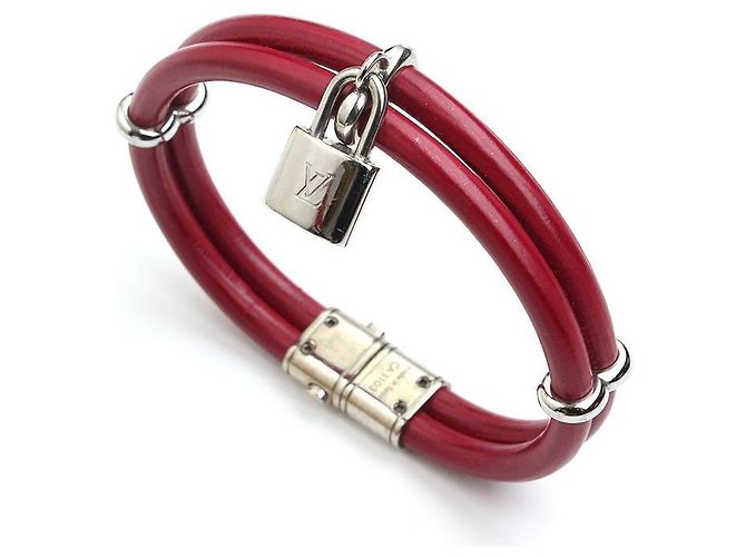 Louis Vuitton Bracciale in pelle bordeaux con tono argento Rosso - vista 2