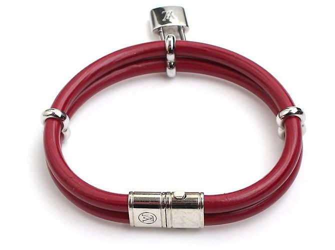 Louis Vuitton Bracciale in pelle bordeaux con tono argento Rosso - vista 3