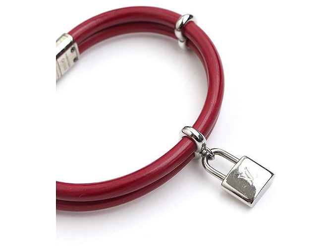 Louis Vuitton Bracciale in pelle bordeaux con tono argento Rosso - vista 4