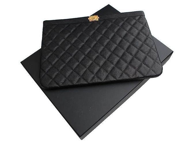 Chanel Clutch Medio Caviar Nero Oro Boy - vista 6